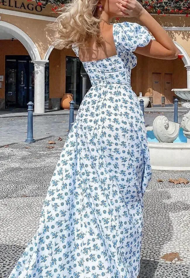 Wenkouban-nye outfits Puff Sleeve Floral Maxi Dress 2025 fashion trends y2k style party club outfits