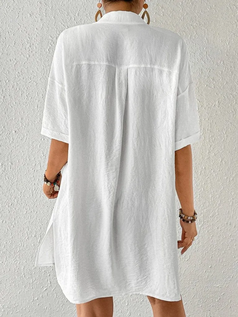 White/black Beach Shirt Dress