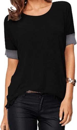 Women'S Casual round Neck Loose Fit Short Sleeve T-Shirt Blouse Tops