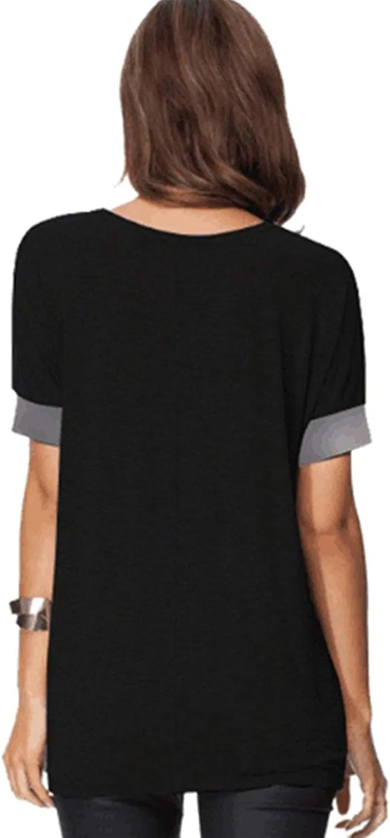 Women'S Casual round Neck Loose Fit Short Sleeve T-Shirt Blouse Tops