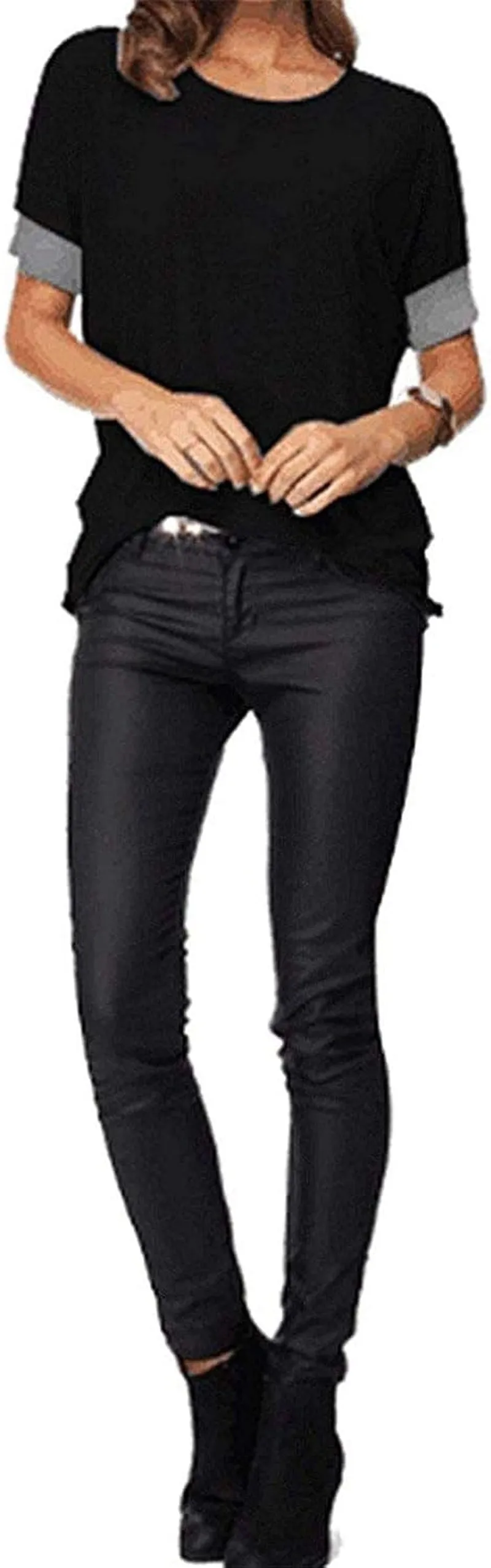 Women'S Casual round Neck Loose Fit Short Sleeve T-Shirt Blouse Tops