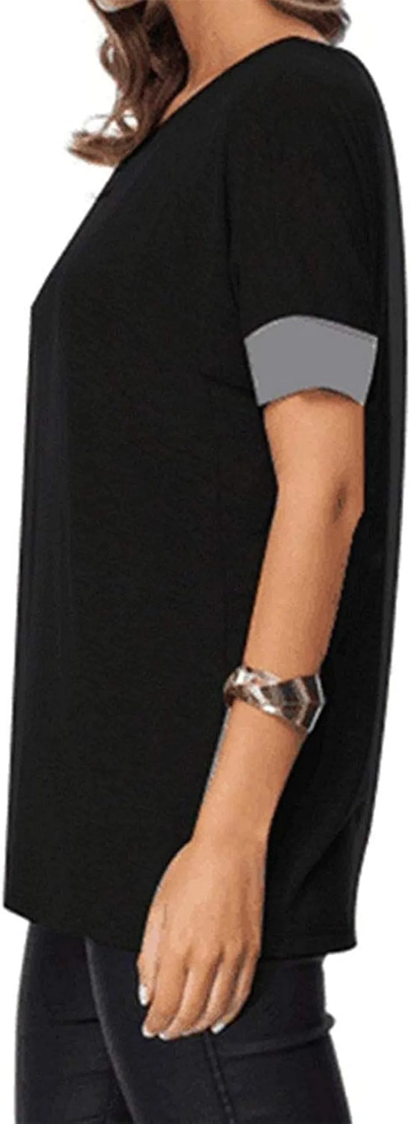 Women'S Casual round Neck Loose Fit Short Sleeve T-Shirt Blouse Tops