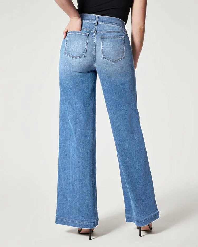 Women's High Waisted Wide Leg Pants – Mid Waist Straight Jeans Trousers
