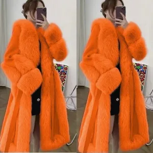 Women's Long Loose  Wool Faux Fur Coat