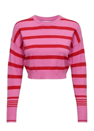 Women's Striped Cropped Sweater,Pink/Red