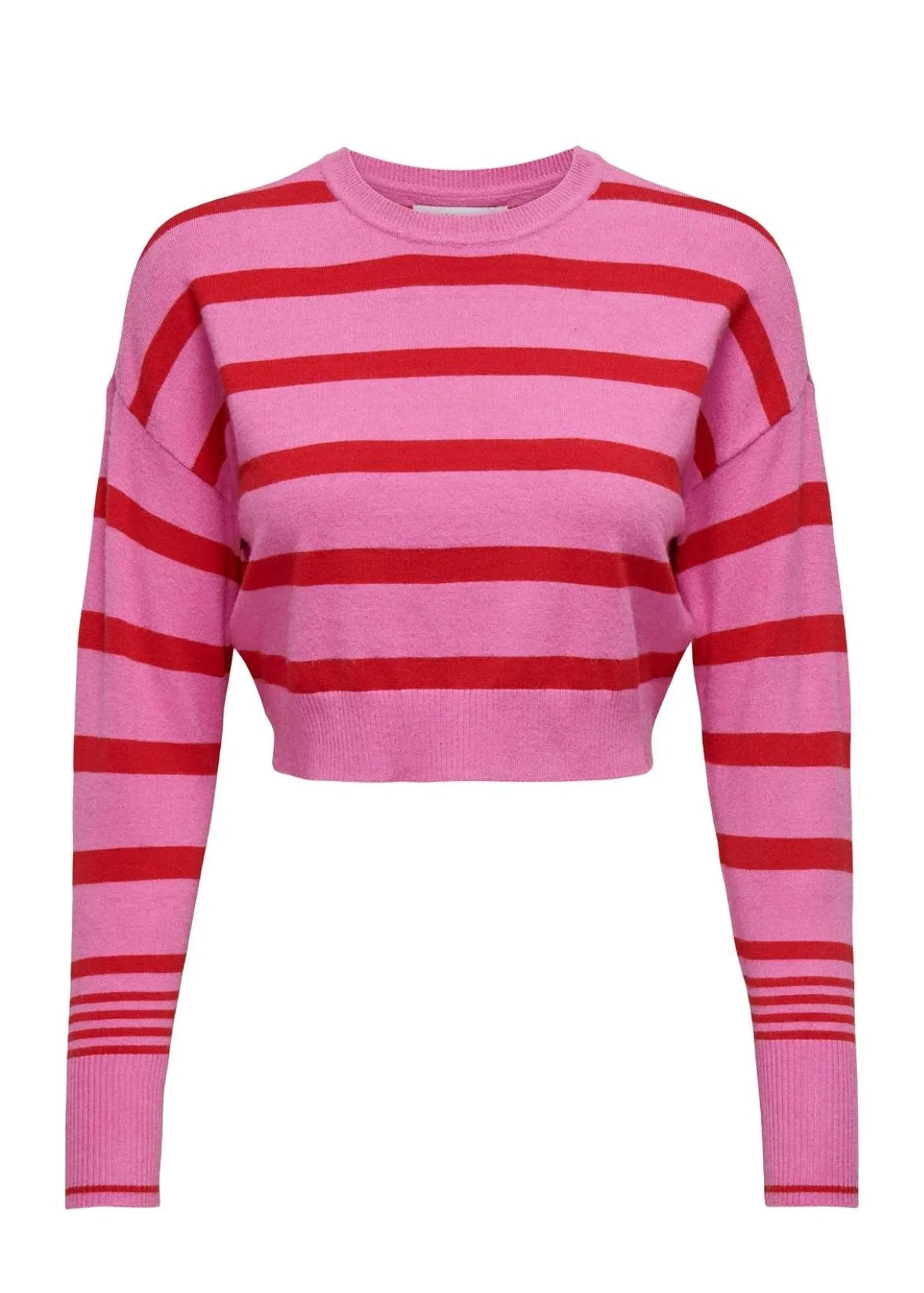Women's Striped Cropped Sweater,Pink/Red