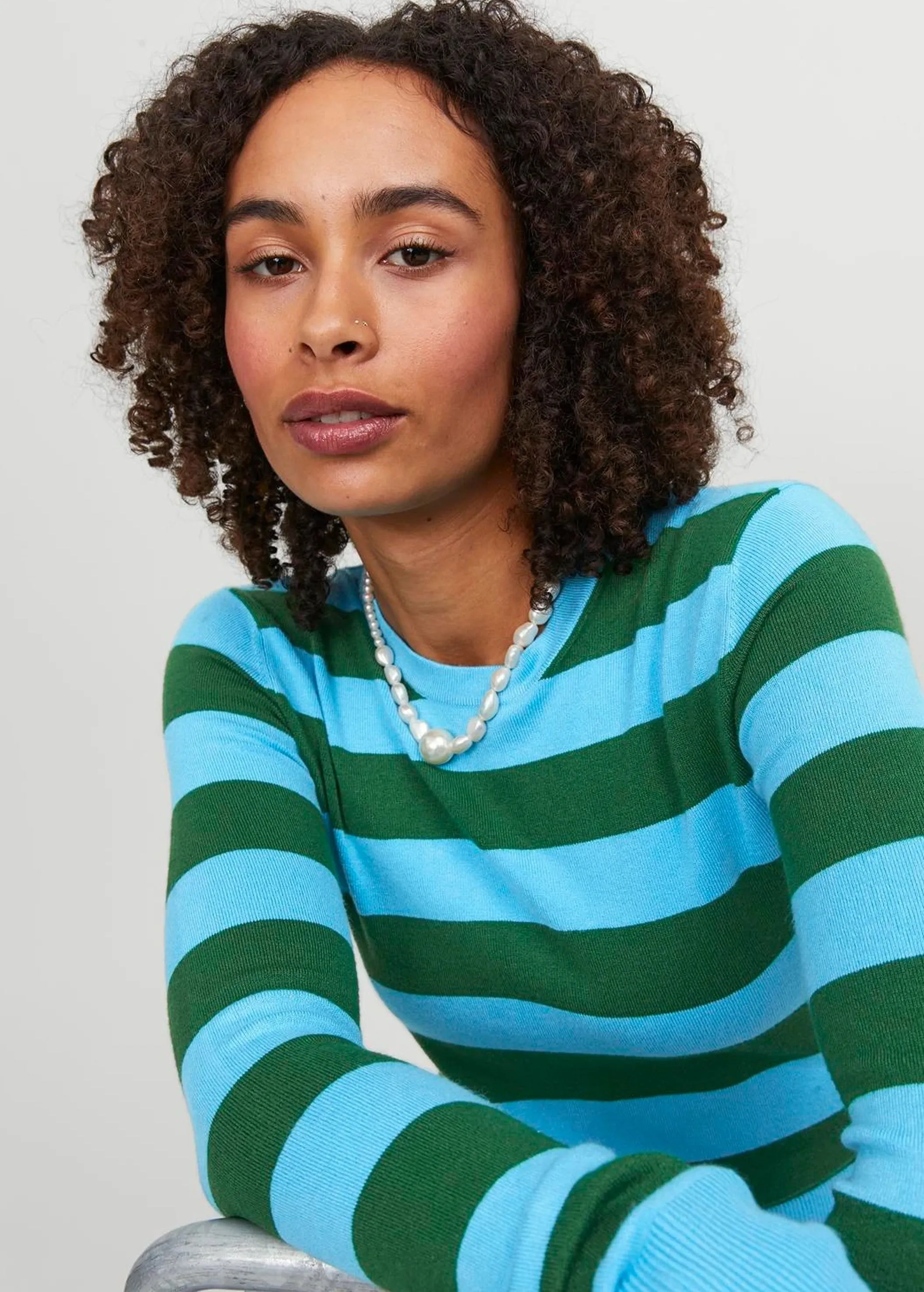 Women's Striped Ribbed Sweater,Blue/Green