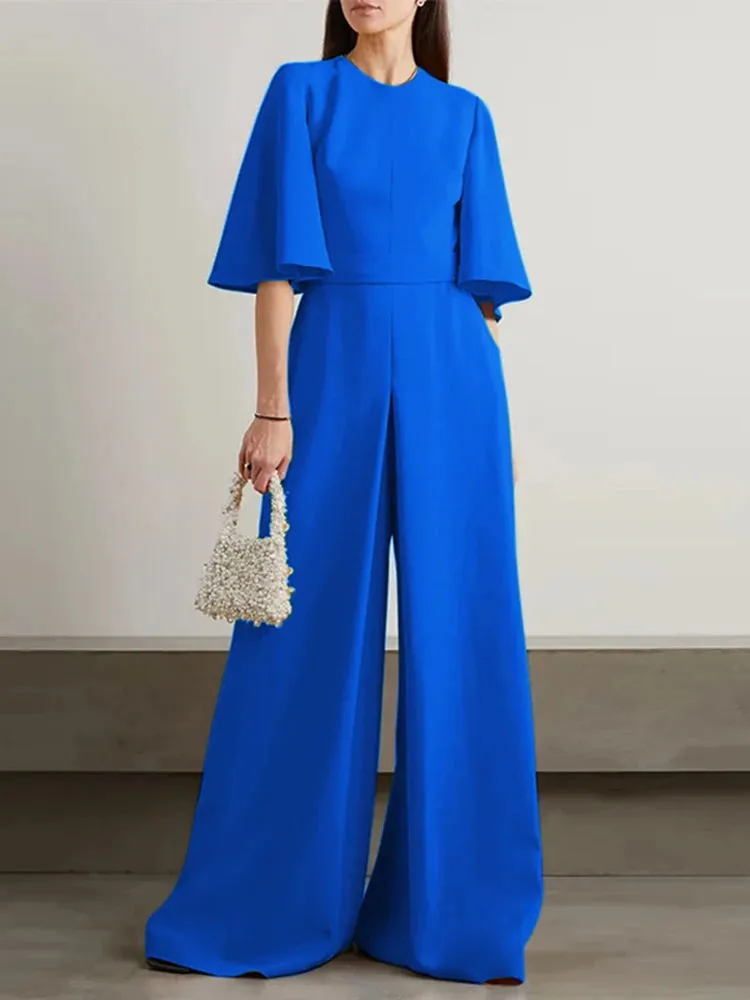 ZANZEA 2024 Summer Elegant Women Jumpsuits Overalls Ruffled Half Sleeve Long Rompers Office Commuting Wide Leg Pants Playsuits