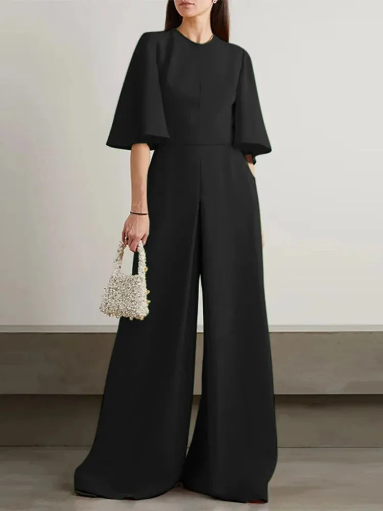ZANZEA 2024 Summer Elegant Women Jumpsuits Overalls Ruffled Half Sleeve Long Rompers Office Commuting Wide Leg Pants Playsuits