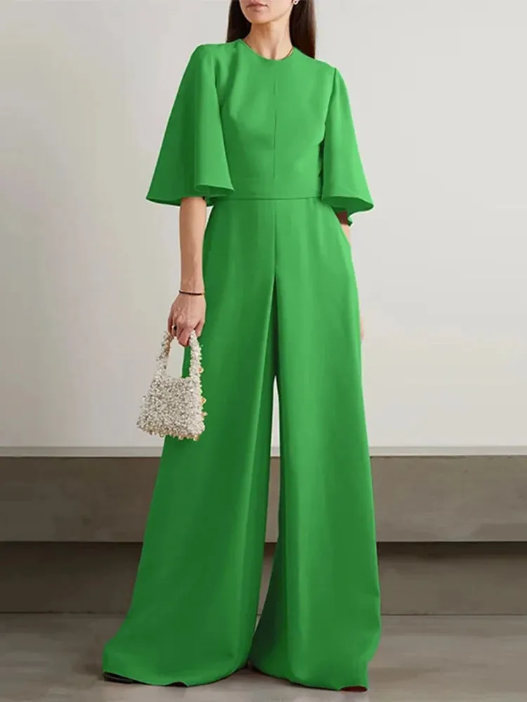 ZANZEA 2024 Summer Elegant Women Jumpsuits Overalls Ruffled Half Sleeve Long Rompers Office Commuting Wide Leg Pants Playsuits