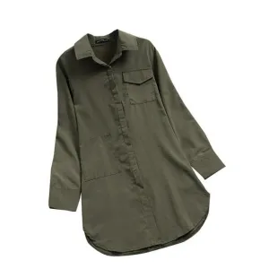 ZANZEA Womens Turn-Down Collar Asymmetrical Long Sleeve Shirts Tops Blouses S1201879