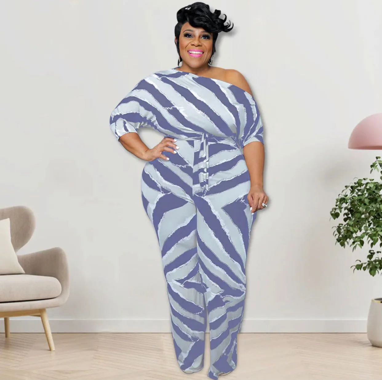 Zebra Prnt Wide Leg Jumpsuit