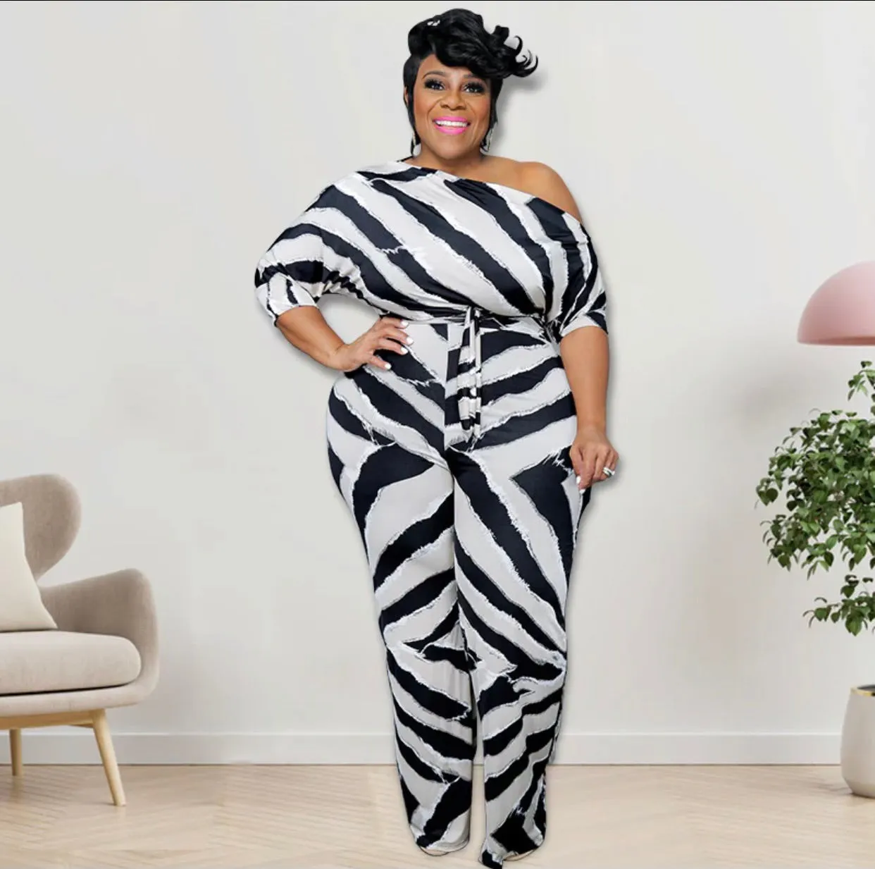 Zebra Prnt Wide Leg Jumpsuit