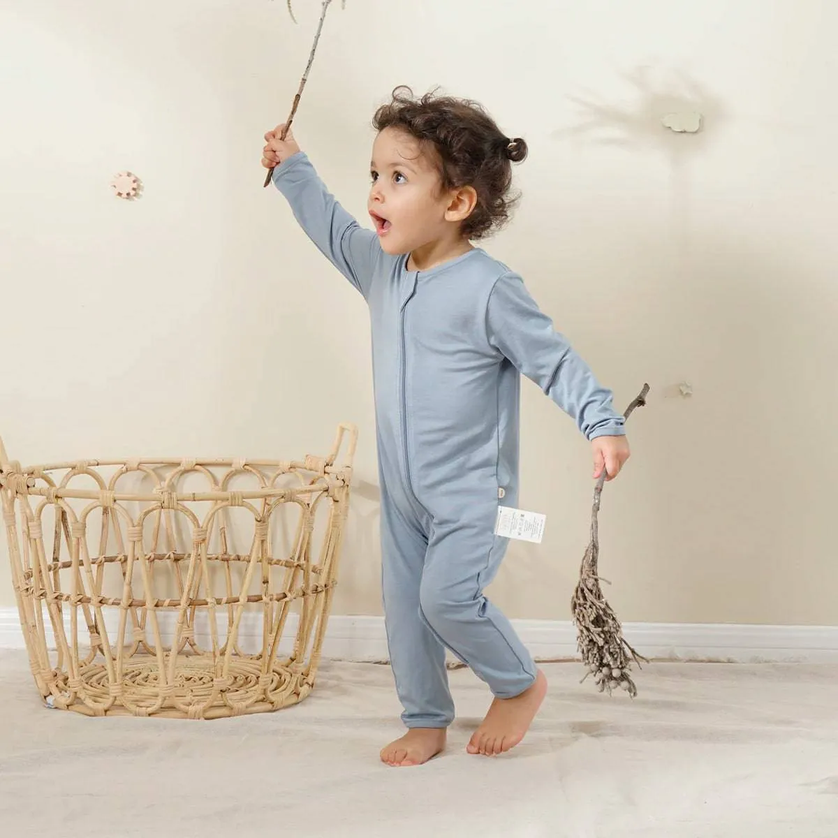 Zipper Baby Romper One Piece - Grayish Blue